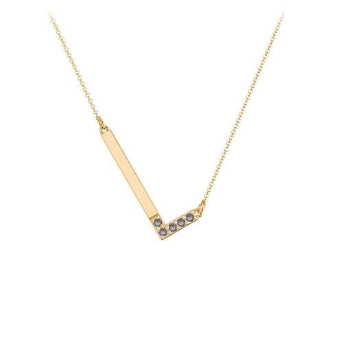 Asymmetrical Initial Necklace with Accent Stones - L – 18K Gold Plated Silver with Smokey Quartz