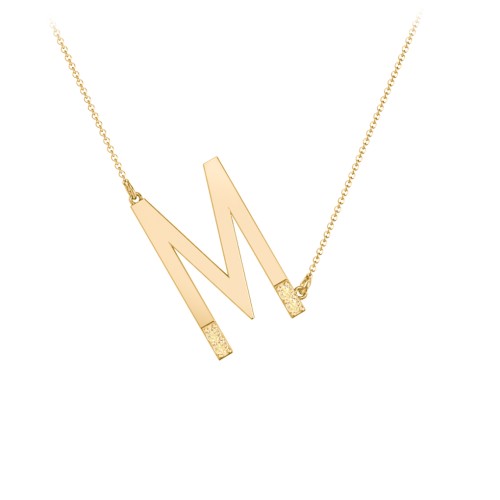 Asymmetrical Initial Necklace with Accent Stones - M – 18K Gold Plated Silver with Citrine