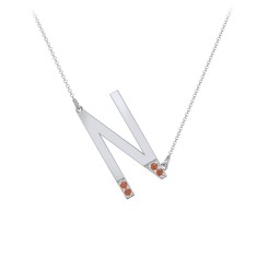 Asymmetrical Initial Necklace with Accent Stones - N
