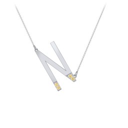 Asymmetrical Initial Necklace with Accent Stones - N