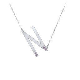 Asymmetrical Initial Necklace with Accent Stones - N