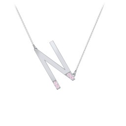 Asymmetrical Initial Necklace with Accent Stones - N