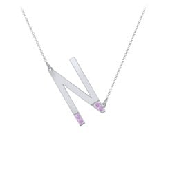 Asymmetrical Initial Necklace with Accent Stones - N