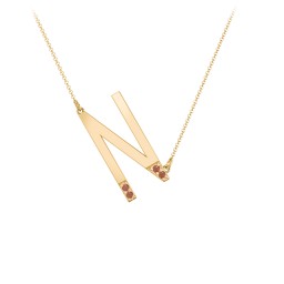 Asymmetrical Initial Necklace with Accent Stones - N in 18K Gold Plated Silver with Garnet