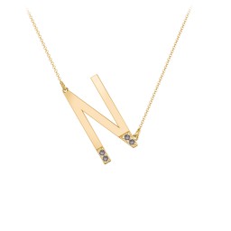 Asymmetrical Initial Necklace with Accent Stones - N in 18K Gold Plated Silver with Smokey Quartz