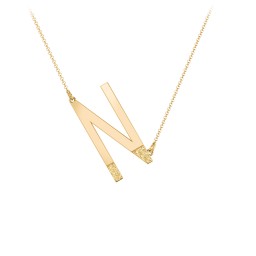Asymmetrical Initial Necklace with Accent Stones - N in 18K Gold Plated Silver with Citrine