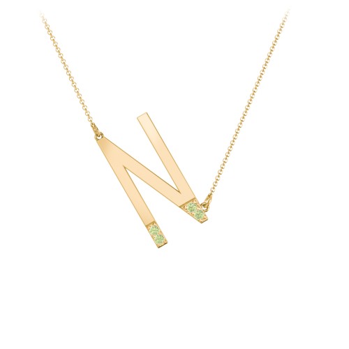 Asymmetrical Initial Necklace with Accent Stones - N – 18K Gold Plated Silver with Peridot