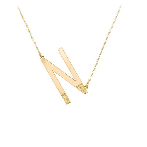 Asymmetrical Initial Necklace with Accent Stones - N – 18K Gold Plated Silver with Citrine
