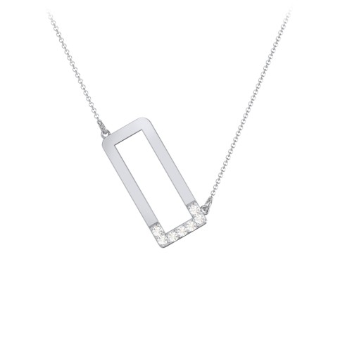 Asymmetrical Initial Necklace with Accent Stones - O – Sterling Silver with Cubic Zirconia