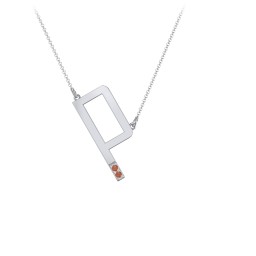 Asymmetrical Initial Necklace with Accent Stones - P