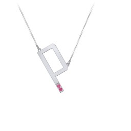 Asymmetrical Initial Necklace with Accent Stones - P