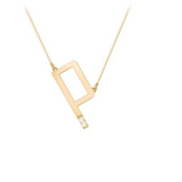 Asymmetrical Initial Necklace with Accent Stones - P