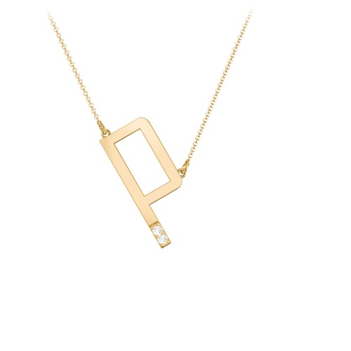 Asymmetrical Initial Necklace with Accent Stones - P – 18K Gold Plated Silver with Cubic Zirconia