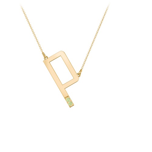 Asymmetrical Initial Necklace with Accent Stones - P – 18K Gold Plated Silver with Peridot