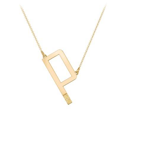 Asymmetrical Initial Necklace with Accent Stones - P – 18K Gold Plated Silver with Citrine