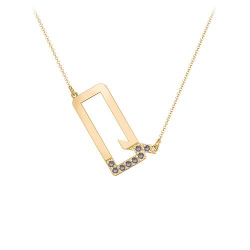 Asymmetrical Initial Necklace with Accent Stones - Q – 18K Gold Plated Silver with Smokey Quartz
