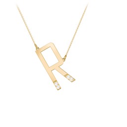 Asymmetrical Initial Necklace with Accent Stones - R