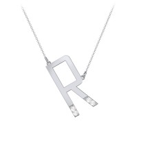 Asymmetrical Initial Necklace with Accent Stones - R – Sterling Silver with Cubic Zirconia