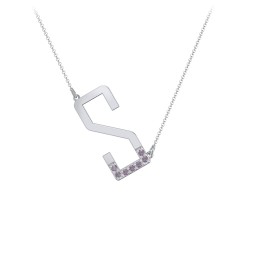 Asymmetrical Initial Necklace with Accent Stones - S