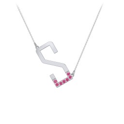 Asymmetrical Initial Necklace with Accent Stones - S