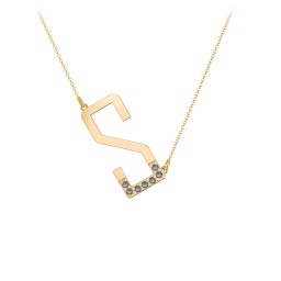 Asymmetrical Initial Necklace with Accent Stones - S in 18K Gold Plated Silver with Smokey Quartz