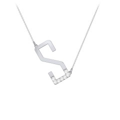 Asymmetrical Initial Necklace with Accent Stones - S – Sterling Silver with Cubic Zirconia