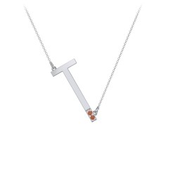 Asymmetrical Initial Necklace with Accent Stones - T