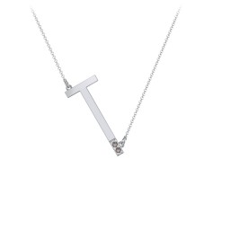 Asymmetrical Initial Necklace with Accent Stones - T