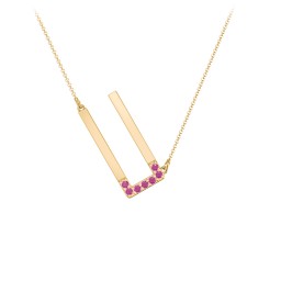Asymmetrical Initial Necklace with Accent Stones - U in 18K Gold Plated Silver with Ruby