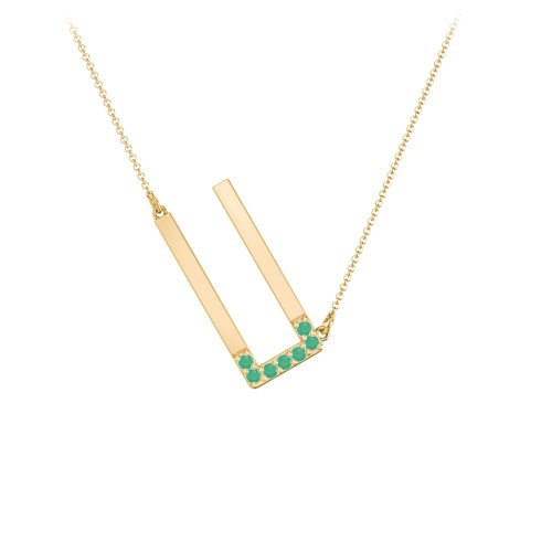 Asymmetrical Initial Necklace with Accent Stones - U – 18K Gold Plated Silver with Emerald
