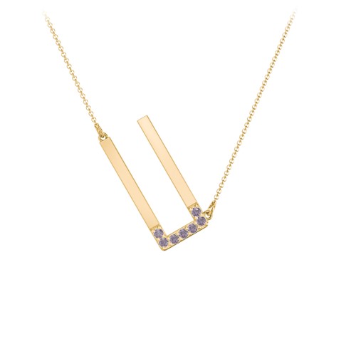 Asymmetrical Initial Necklace with Accent Stones - U – 18K Gold Plated Silver with Alexandrite