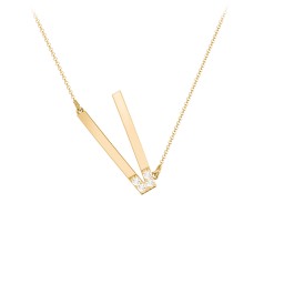 Asymmetrical Initial Necklace with Accent Stones - V in 18K Gold Plated Silver with Cubic Zirconia