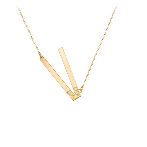 Asymmetrical Initial Necklace with Accent Stones - V – 18K Gold Plated Silver with Citrine