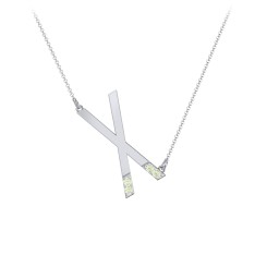 Asymmetrical Initial Necklace with Accent Stones - X