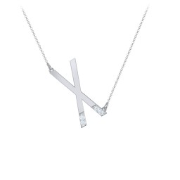 Asymmetrical Initial Necklace with Accent Stones - X