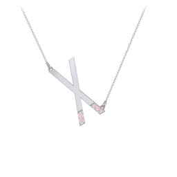 Asymmetrical Initial Necklace with Accent Stones - X