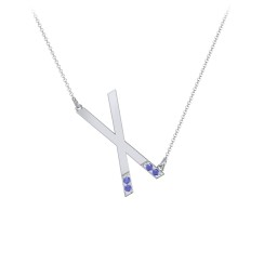 Asymmetrical Initial Necklace with Accent Stones - X