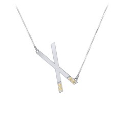 Asymmetrical Initial Necklace with Accent Stones - X