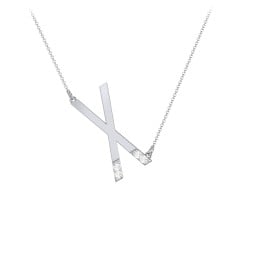 Asymmetrical Initial Necklace with Accent Stones - X