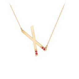 Asymmetrical Initial Necklace with Accent Stones - X in 18K Gold Plated Silver with Garnet