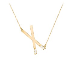 Asymmetrical Initial Necklace with Accent Stones - X in 18K Gold Plated Silver with Cubic Zirconia