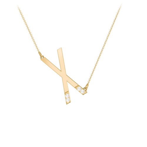 Asymmetrical Initial Necklace with Accent Stones - X – 18K Gold Plated Silver with Cubic Zirconia