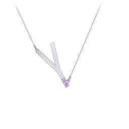 Asymmetrical Initial Necklace with Accent Stones - Y