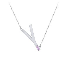 Asymmetrical Initial Necklace with Accent Stones - Y