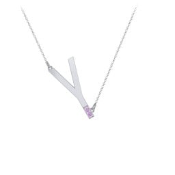 Asymmetrical Initial Necklace with Accent Stones - Y