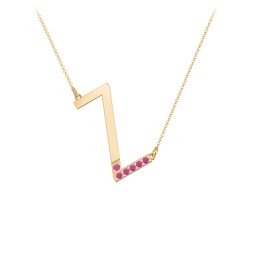 Asymmetrical Initial Necklace with Accent Stones - Z in 18K Gold Plated Silver with Ruby