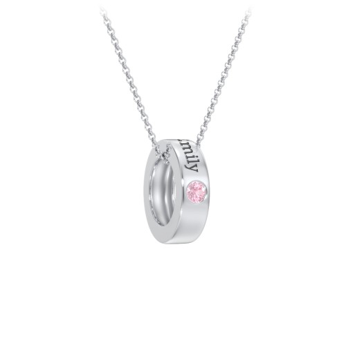 Engravable Gemstone Stacking Ring Charm Necklace - 1 – Sterling Silver with Pink Tourmaline