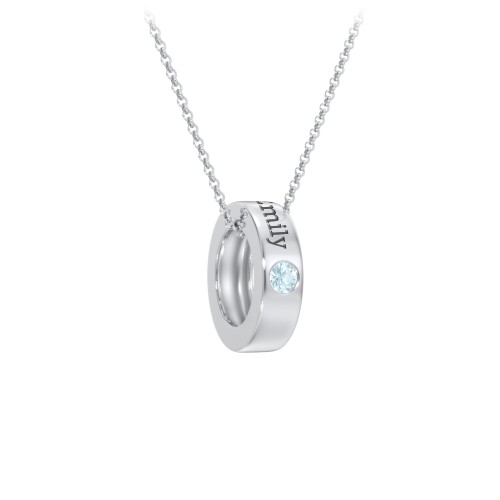 Engravable Gemstone Stacking Ring Charm Necklace - 1 – Sterling Silver with Blue Topaz