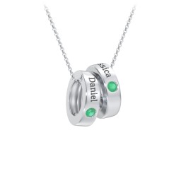 Engravable Gemstone Stacking Ring Charm Necklace - 2 in 925 Sterling Silver with Emerald