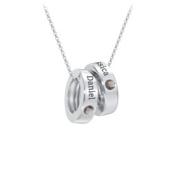 Engravable Gemstone Stacking Ring Charm Necklace - 2 in 925 Sterling Silver with Smokey Quartz
